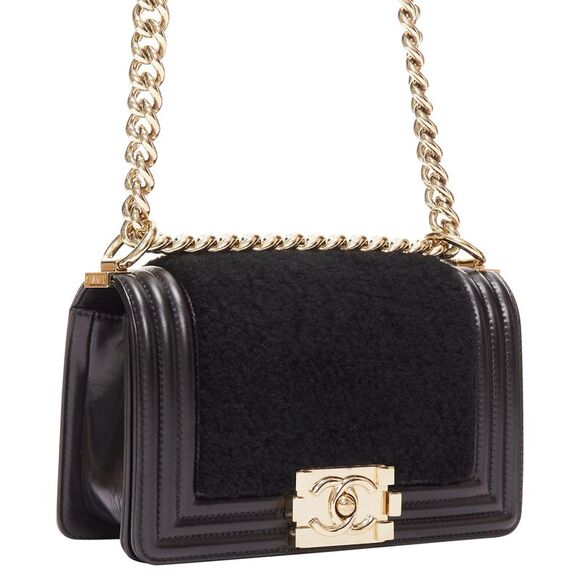 Chanel Boy Small Shearling Leather Gold CC Push Lock Chain Flap Bag - Picture 3 of 6